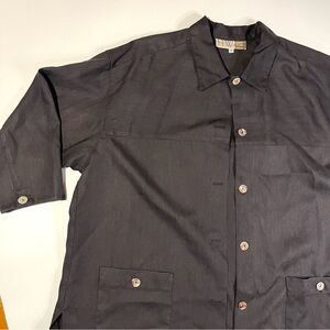 Vintage Charcoal Collard Button Down 100% Linen Shirt Womens Size 1X